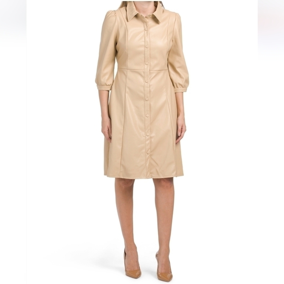 𝅺ellen Tracy Elbow Sleeve Button Down Midi Dress - Picture 1 of 17